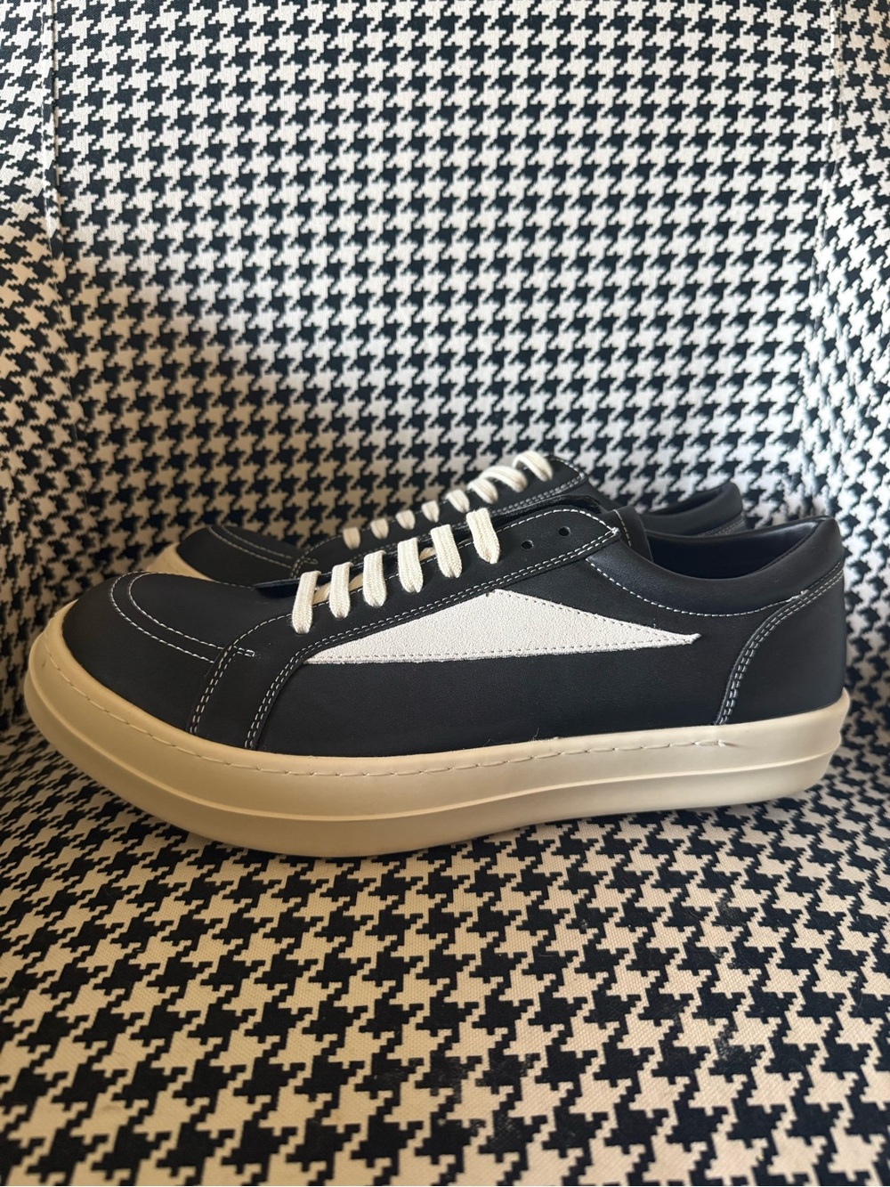 Rick Owens Black Low-Top Sneakers with White Accents